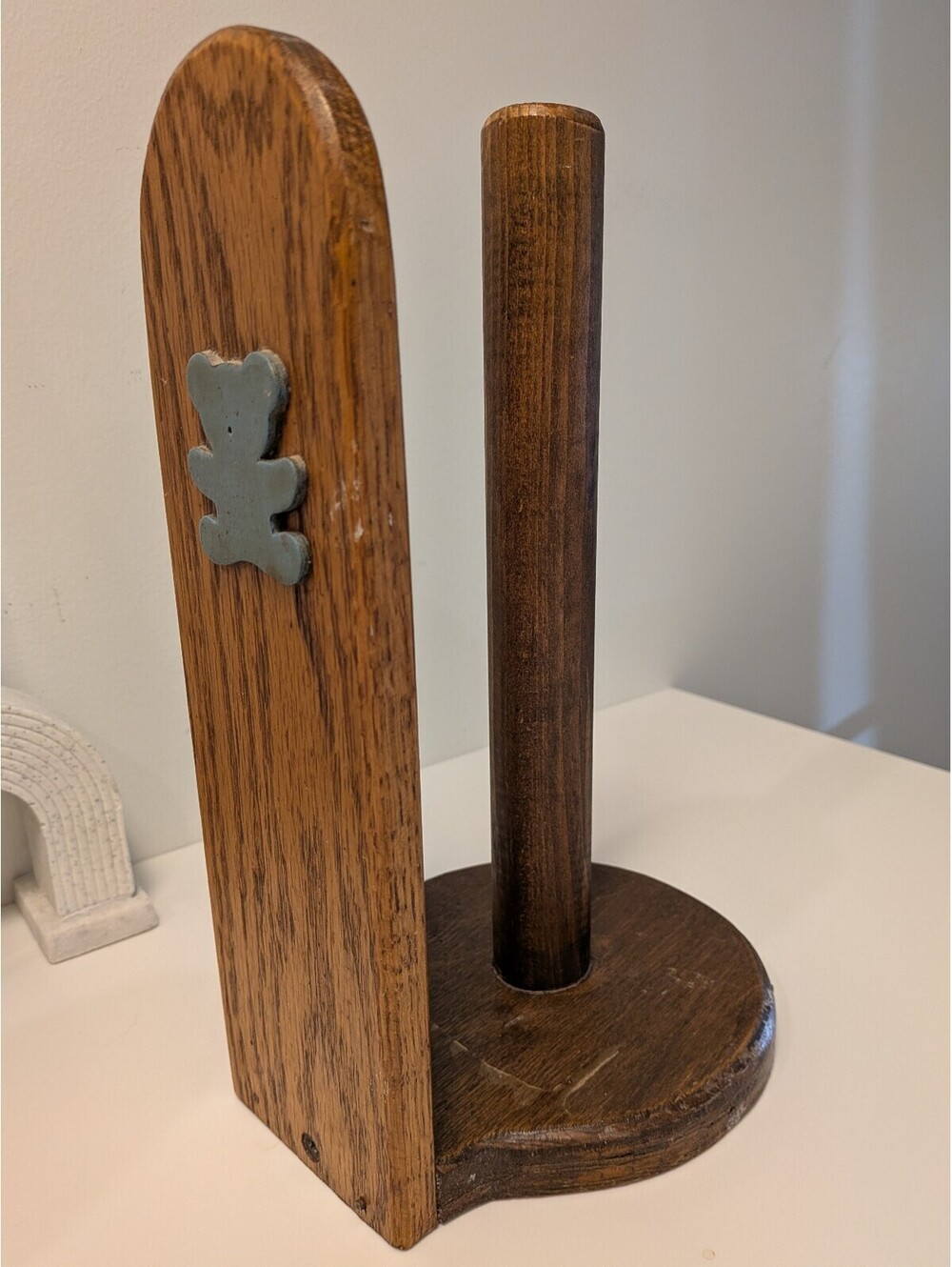 vintage wooden farmhouse paper towel holder cottage core bear coquette Vtg
